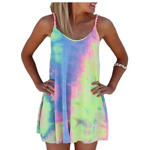Tie Dye Twisted Strap Dress, Size Large NWOT